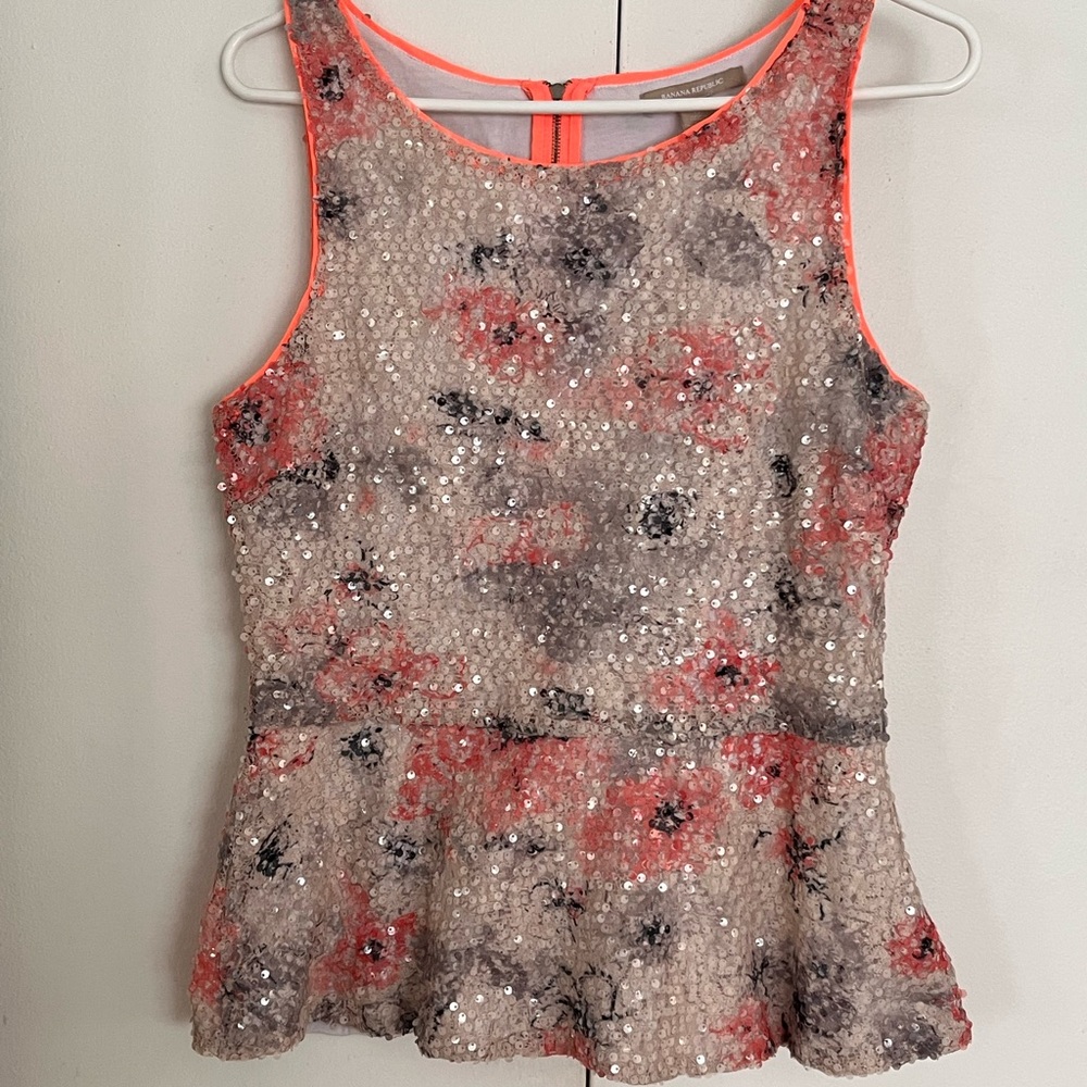 Banana Republic Sequin Floral Peplum Top